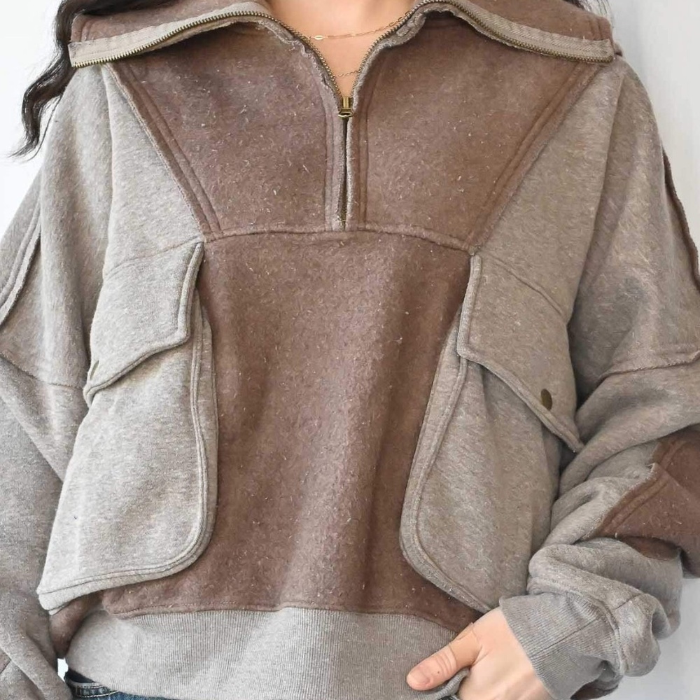 HYFVE Mineral Washed Oversized 1/4 zip pullover mocha NWT sz L